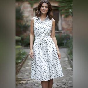 Banana Republic Sleeveless Midi Shirtdress Floral Polka Dot Pattern  (NWT)